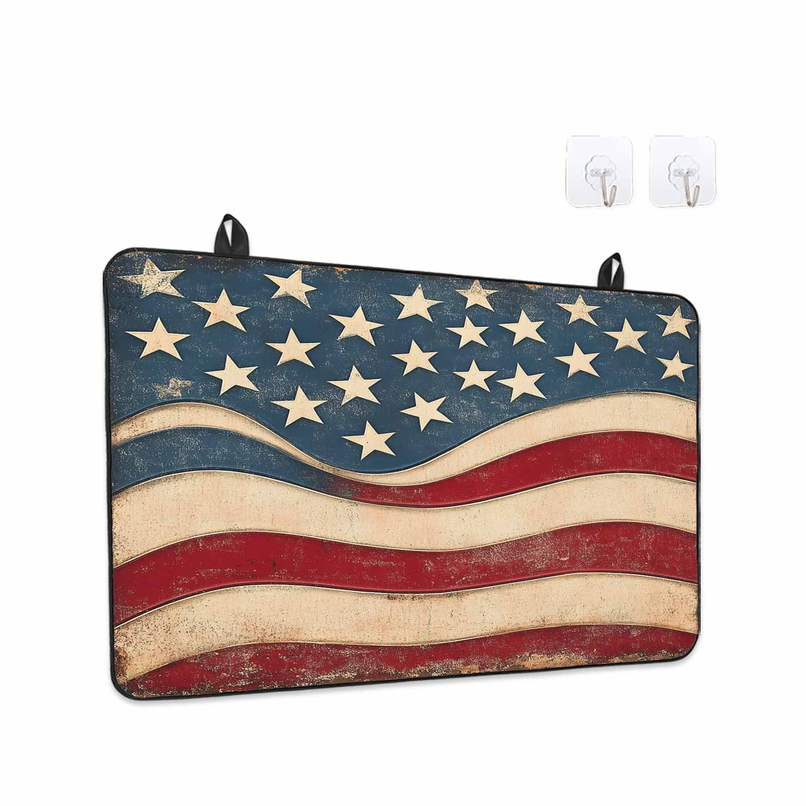 Vintage American Flag Stove Top Cover for Electric Stove, Heat-proof & Non Slip Glass Top Stove Cover Protector, Blue Red White Star US Flag Kitchen Flat Cooktop Rubber Mat 24x21 Inches