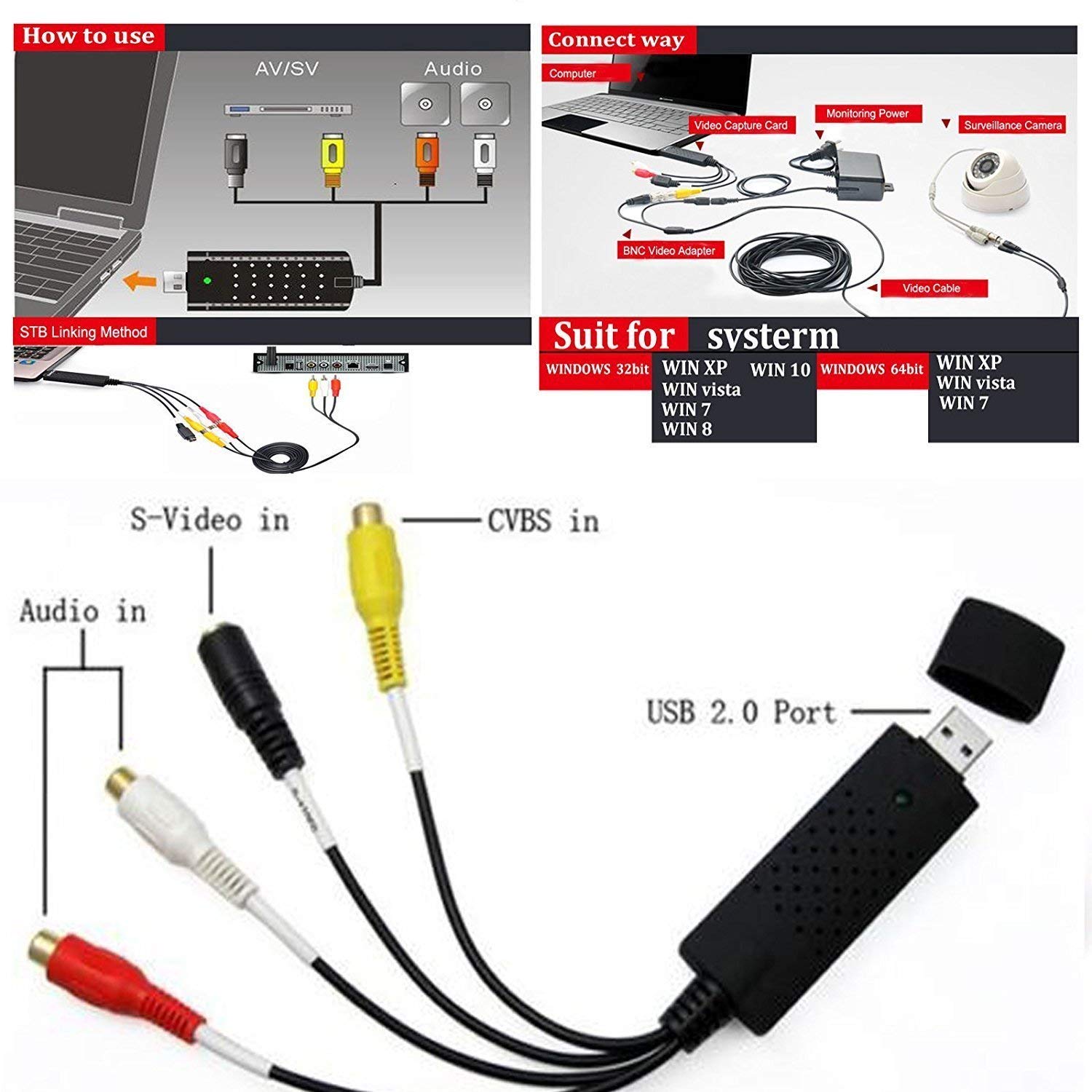 VHS to Digital Converter USB 2.0 Video Audio Capture Card Box VCR DVD TV To Digital Adapter - image 4 of 9