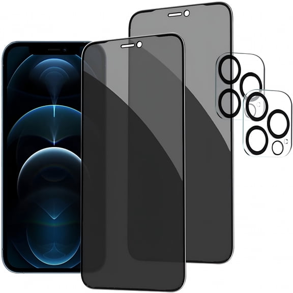 GJX [2 2 Pack] iPhone 12 Pro Max Privacy Screen Protector with Camera Lens Protector, Anti Spy Private Tempered Glass Film