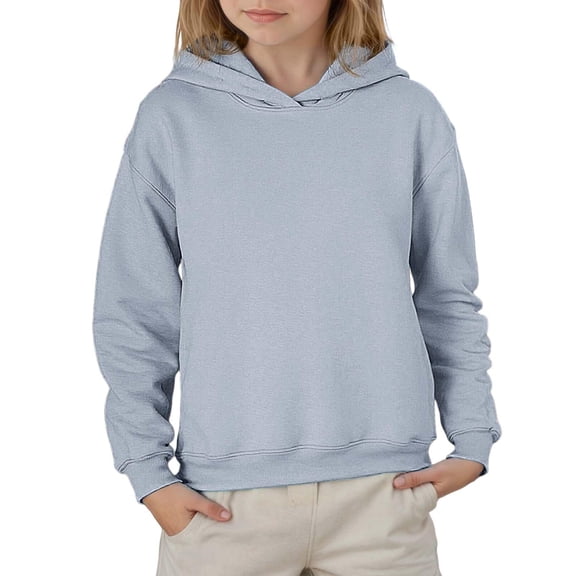 Domzest Boys Girls Fleece Hoodies Long Sleeve Plain Pullover Sweatshirts Teen Kids Casual Hooded Sweatershirt Dailywear Gray 110 Age:3-4Y