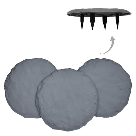 Ei 15.5” Circular Outdoor Decorative Stepping Stones with Ground Stakes - Light Grey Stone Color