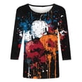 thumbnail image 3 of Plcasen Women Halloween Witch Print Crew Neck 3/4 Sleeve Loose T-Shirt Top, 3 of 4