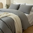 thumbnail image 4 of MOOWOO 3 Pieces King Size Duvet Cover Set Bedding Ball Fringe Pattern Design Soft Gray Bedding Sets 1 Duvet Cover 2 Ball Fringe Pillow Shams, 4 of 7