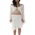 thumbnail image 1 of Robe Sexy à Manches Longues 2 Pcs en Maille Transparente Crop Top Bodycon Fendu Y2K Mini Jupe Ensembles Rouge s, 1 of 7