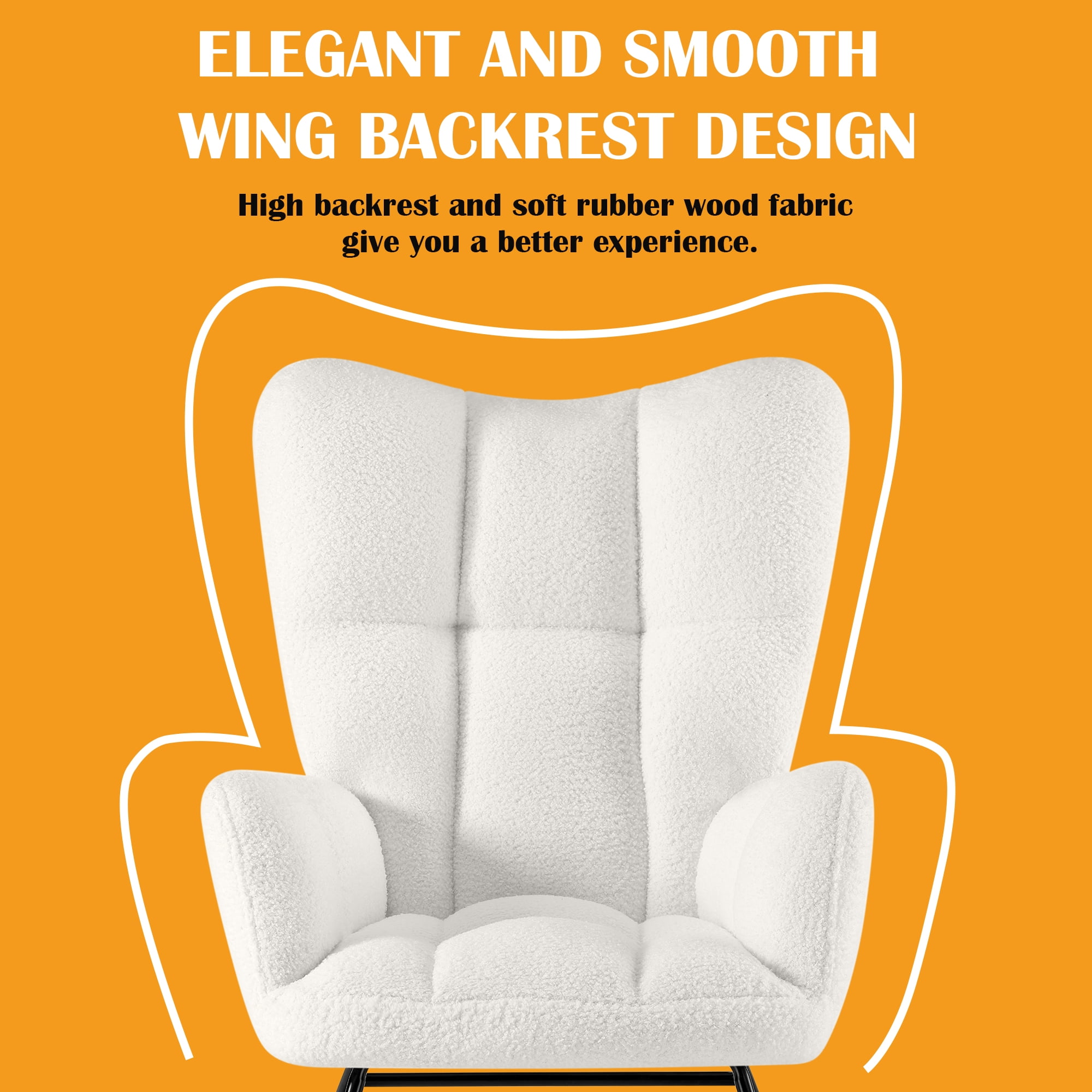 TrumanPick Rocking Chair Nursery Boucle Upholstered Accent Chairs Comfy Glider Rocker with High Backrest for Living Room,White