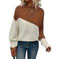 thumbnail image 3 of Women'S Casual Color Block Sweater Crewneck Long Sleeve Ribbed Knit Pullover Top Caramel Color M, 3 of 8