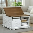 thumbnail image 6 of HOOBRO Farmhouse Coffee Table for Living Room with Single Sliding Barn Door Lift Top and Hidden Space White and Walnut WH80KF01G1, 6 of 12