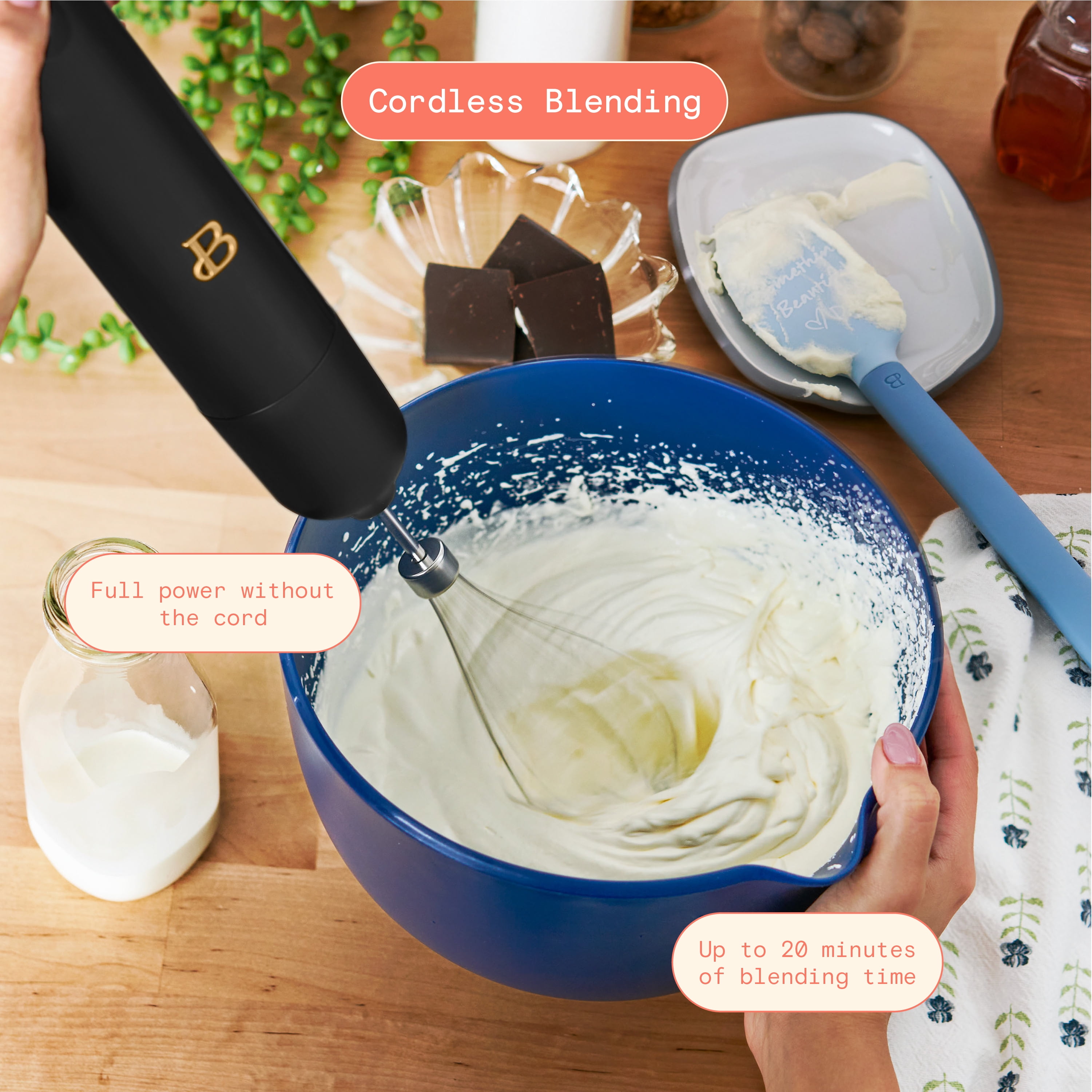 Beautiful Cordless Immersion Blender with Chopper, Whisk & Measuring Cup, Black Sesame by Drew Barrymore