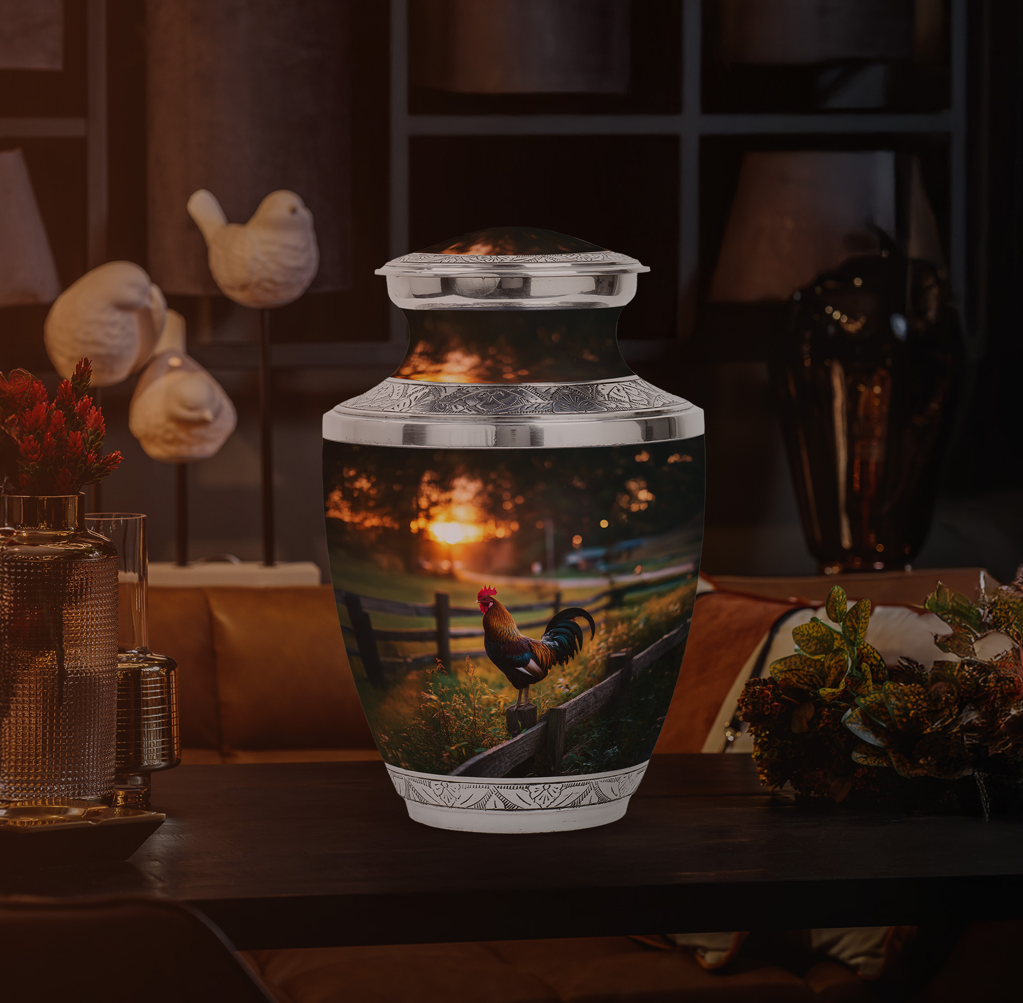 Yatskia Sunset Rooster Urns for Human Ashes Adult Man, Cremation Burial Urn for Ashes for Women, Decorative Urns for Adult Ash, (Tasty Large, 10 Inch)