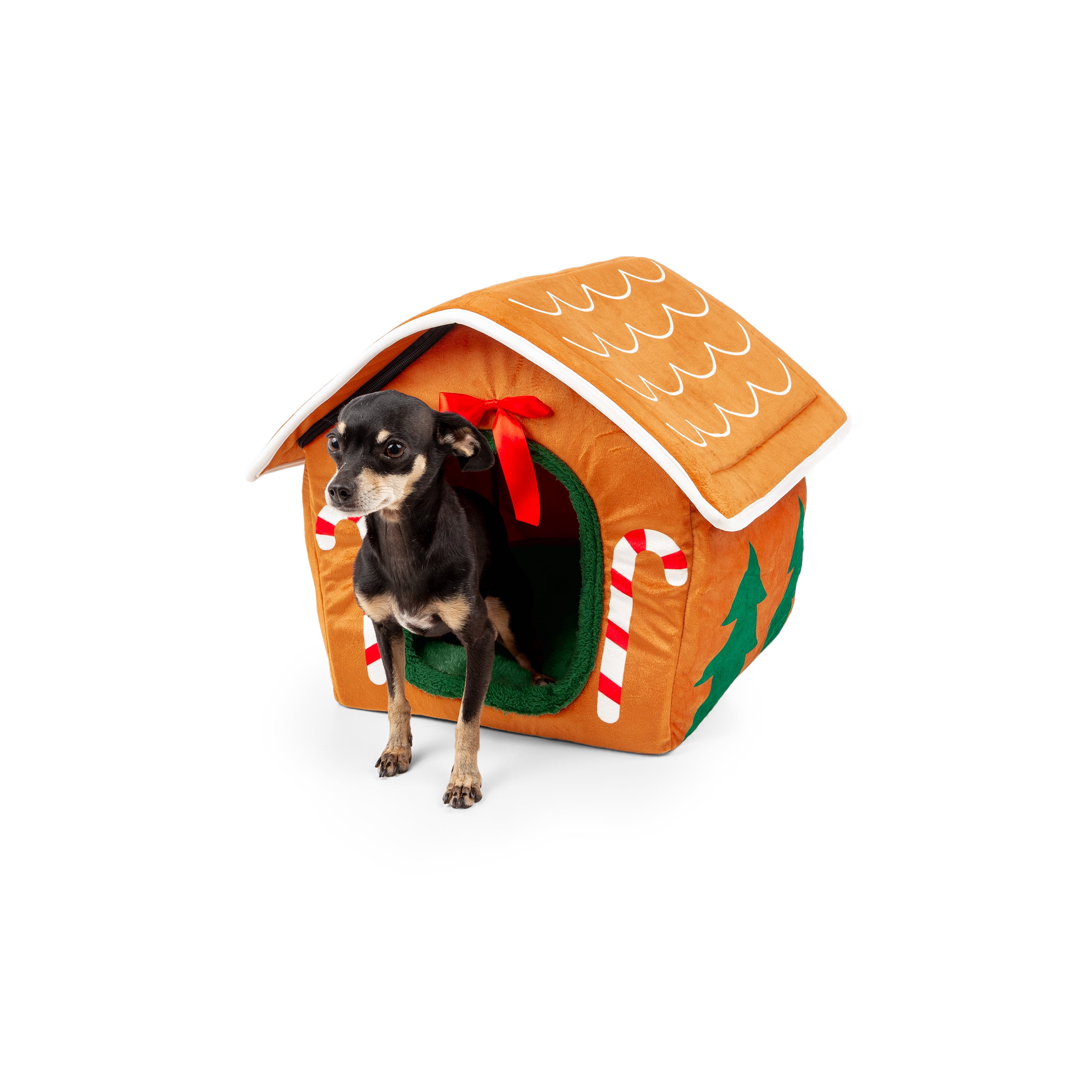 One Paw, Holiday Themed Bed for Small Dogs and Cats, Gingerbread House Design, ONEPAW EX GINGERBREAD DOG BED