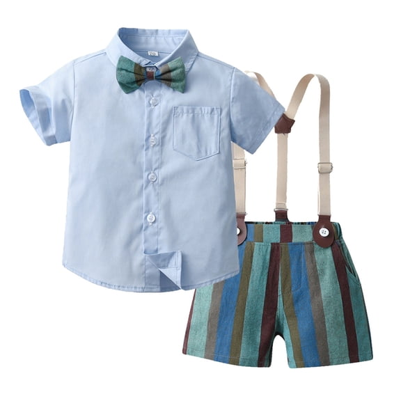 Children's Boys Summer Suit Short Sleeved Colorful Shirt Bow Tie Shorts Performance Suit Bow Tie Outfits for Boys