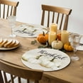 thumbnail image 4 of Fall Round Placemats Set of 4 White Pumpkins Place Mats Thanksgiving Woven Placemat Thankful Linen Circle Braided Table Mat for Kitchen Dining Table Autumn Party Home Decor 15 Inch, 4 of 9