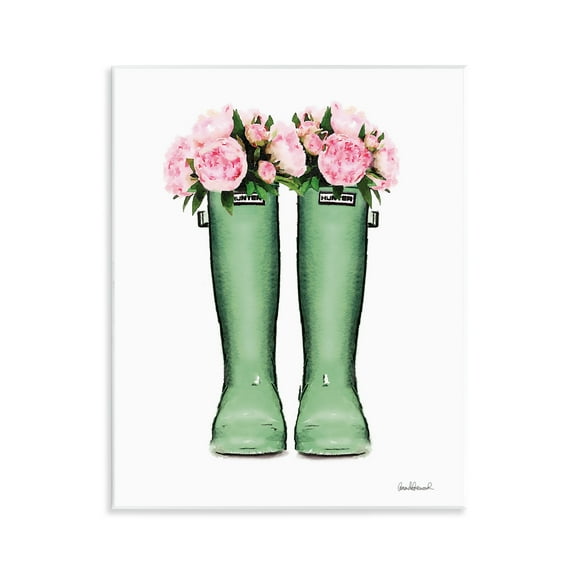 Stupell Industries Country Boots with Peonies Floral Painting Unframed Art Print Wall Art, 11 x 14