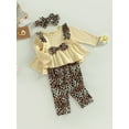 thumbnail image 3 of Seyurigaoka Toddler Baby Girls Clothes Set Leopard Print Ruffled Long Sleeves Tops and Casual Pants Headband, 3 of 9