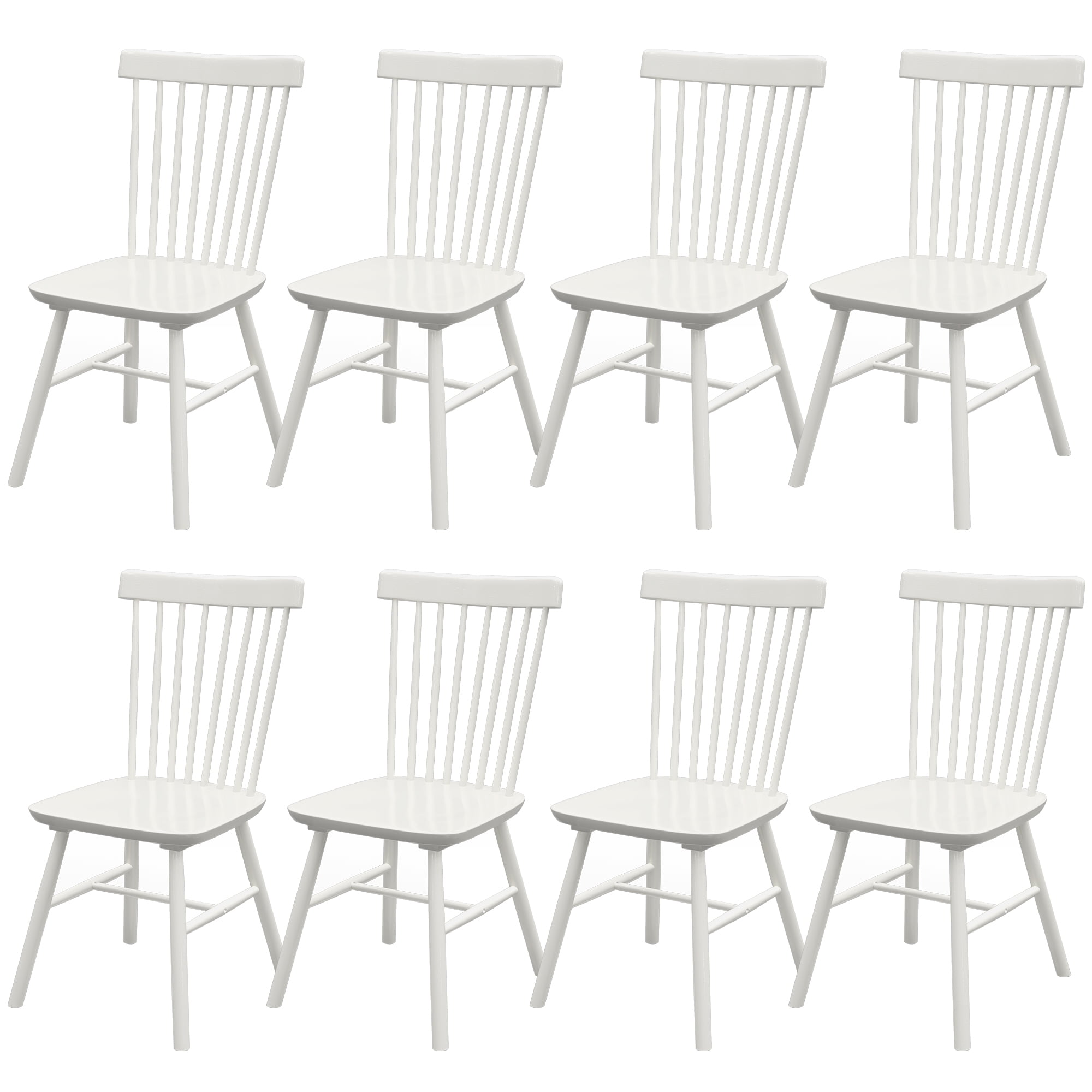 Dhole Windsor Spindle Back Dining Chair Set of 8, Solid Hardwood Kitchen and Dining Room Seating in White