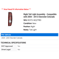 thumbnail image 2 of Right Tail Light Assembly - Compatible with 2004 - 2012 Chevy Colorado 2005 2006 2007 2008 2009 2010 2011, 2 of 2