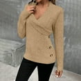 thumbnail image 4 of SELONE Sweaters for Women Long Sleeve Tight Knitted Pullover V Neck Buttons Knitwear Casual Soild Tops Brown XL, 4 of 9