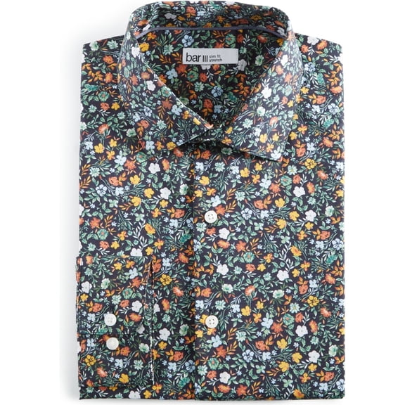 Bar Iii Mens Slim fit Dress Shirt Medium 15-15.5 Long Sleeve Navy Blue Floral