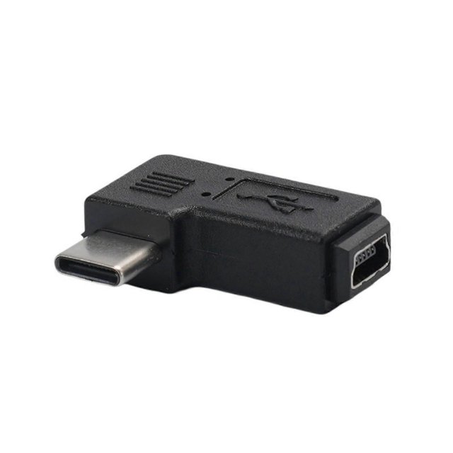 Mini USB Female to USB C Male Converter 90 Degree Type-C to Mini USB Adapter Connector Support Charging and Data Sync