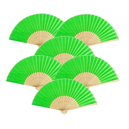 

Thy Collectibles Pack of 6 Handheld Paper and Bamboo Folding Fans for Wedding Party Church Festivals Home and DIY Decoration (Green)