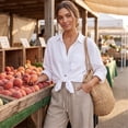thumbnail image 4 of Petite Capri Pants Womens Wide Leg Palazzo 2026 Summer Casual Pull on High Waisted Barrel Lounge Flowy Cropped Beach Work Trousers Beige M, 4 of 7