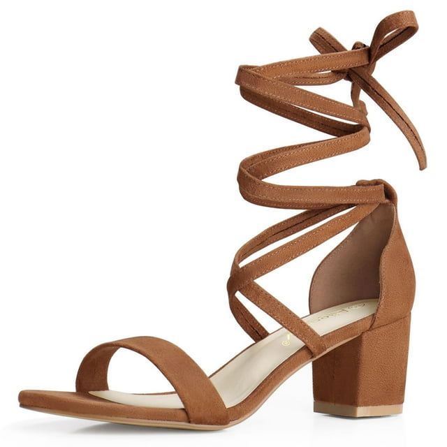 Unique Bargains Sandales à Talon Moyen Épais à Bout Ouvert à Lacets pour Femmes