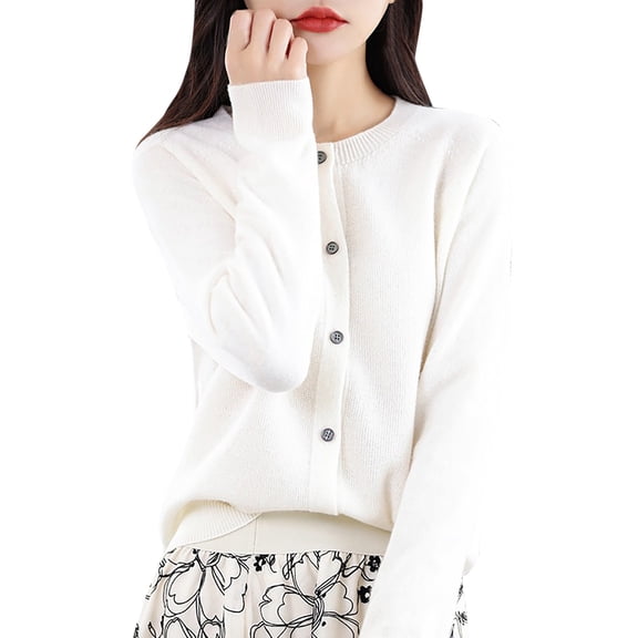 Women's Button Front Cardigan Long Sleeve Crew Neck Knit Cardigan Sweaters Soft Warm Elastic Ribbed Comfortable Outwear