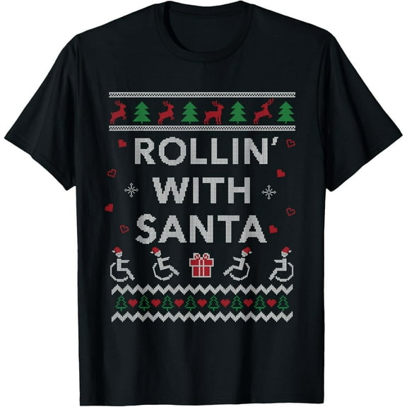 Handicap Wheelchair Design Funny Ugly Christmas T-Shirt
