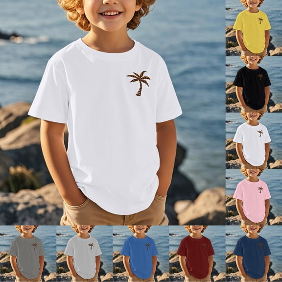SHenli Toddler Tshirts Boys Round Neck Short-Sleeve T-Shirt Fashion Casual Preppy Shirt Shirts for Kids
