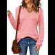 thumbnail image 3 of Suéter Informal de Larga con Cuello en V, Tejido Acanalado y Crochet Ligero para Mujer (Otoño 2025) Rosa S, 3 of 7