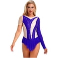 thumbnail image 3 of iiniim Justaucorps de Gymnastique Rythmique pour Femmes Manches Irrégulières Robe de Patinage Artistique Bleu L, 3 of 6