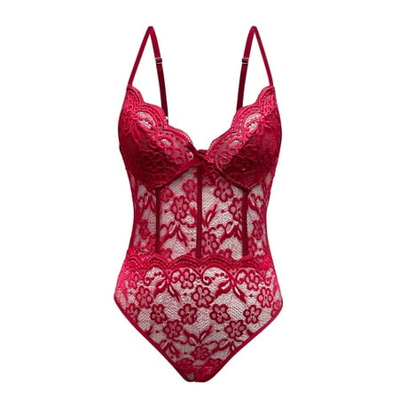 

Lingerie For Women Lace One-Piece Lingerie Deep V Teddy Bodysuit