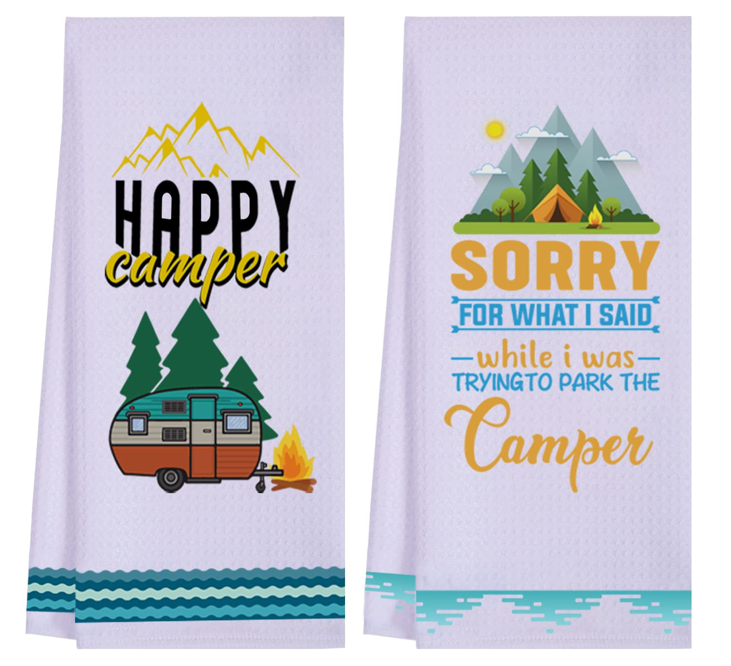 Vansolinne Camping Kitchen Towels Set of 4 Dish Towels White Kitchen Hand  Towels Kit Printed with Funny Sayings Novelty Gifts for Campers Happy  Camper