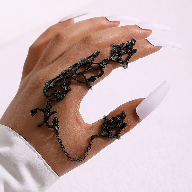 Anillos múltiples para dedo, banda para nudillos, cadena de mano punk, pulseras para dedo, pulsera esclava de playa, joyería para mujeres y niñas