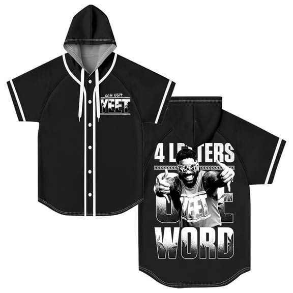 Jey Uso Four Letters One Word Hooded Baseball Jersey Short Sleeve Button-up Shirts Women Men Streetwear Tee