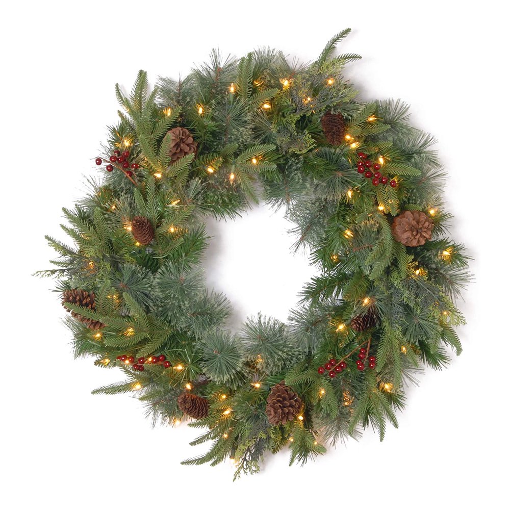 24" Colonial Wreath with Battery Operated Dual Color LED Lights