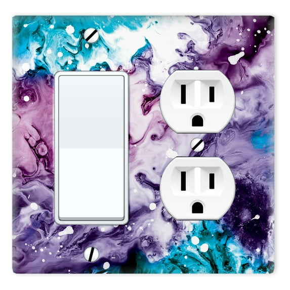 WIRESTER Double 1-Gang Decorator Light & 1-Gang Duplex Outlet Wall Plate/Switch Plate Cover, Purple Mixed Oil Paint