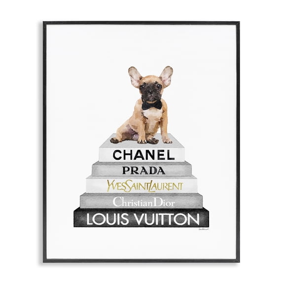 Stupell Industries Art Deco French Bulldog on Grey Bookstack Black Framed Giclee Art, 11 x 14, by Amanda Greenwood