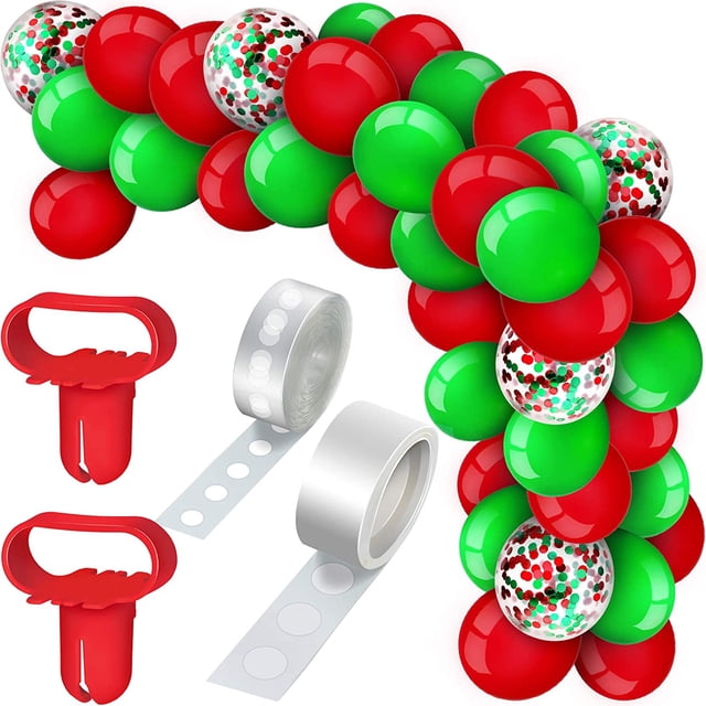 Kit de guirnalda de arco de globo de Navidad de 129 piezas, incluye globos de confeti de globo de látex rojo verde, herramientas para atar globos, cinta de globo, puntos adhesivos JAMW Sencillez