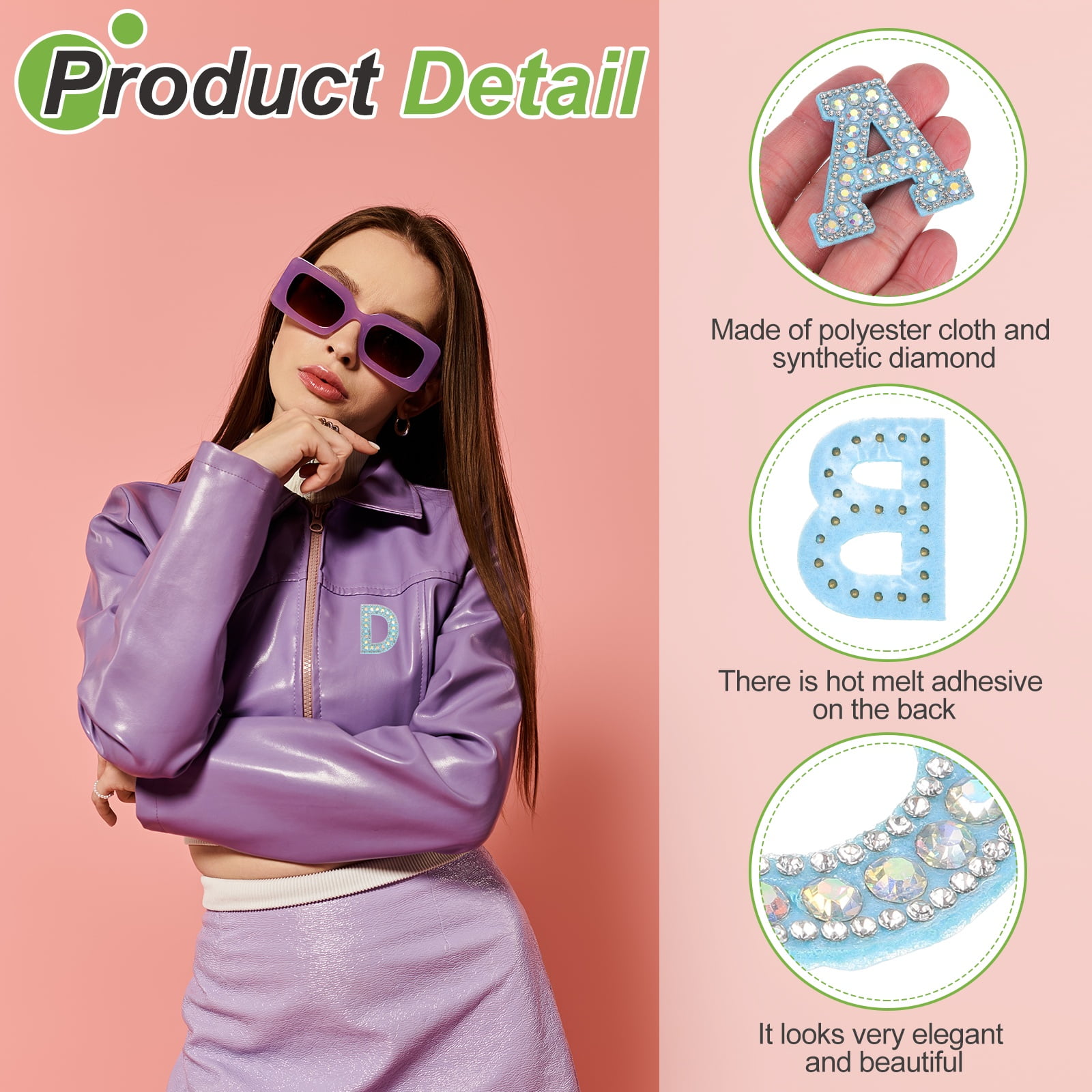 Uxcell 26pcs Letter Iron on Patch Decorative A-Z, Blue Glitter Pearl Alphabet Applique Rhinestone English Letter for DIY Clothing Repair Hat Bag