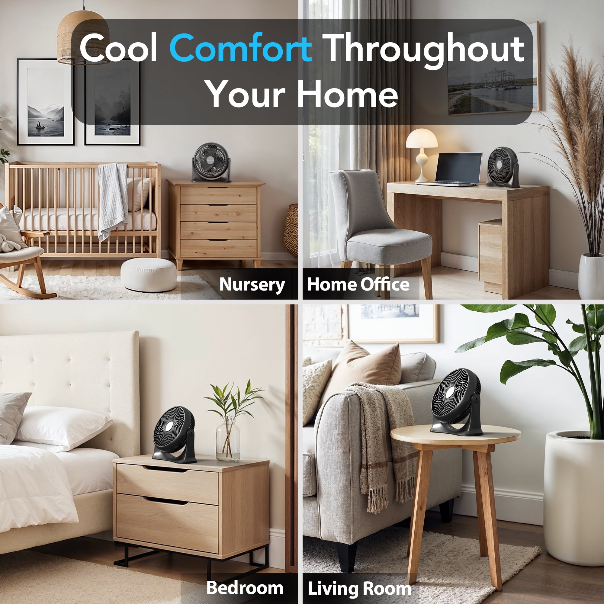 Comfort Zone 11 in. Desktop Table Fan with 3 Speeds, Adjustable Tilt, Black