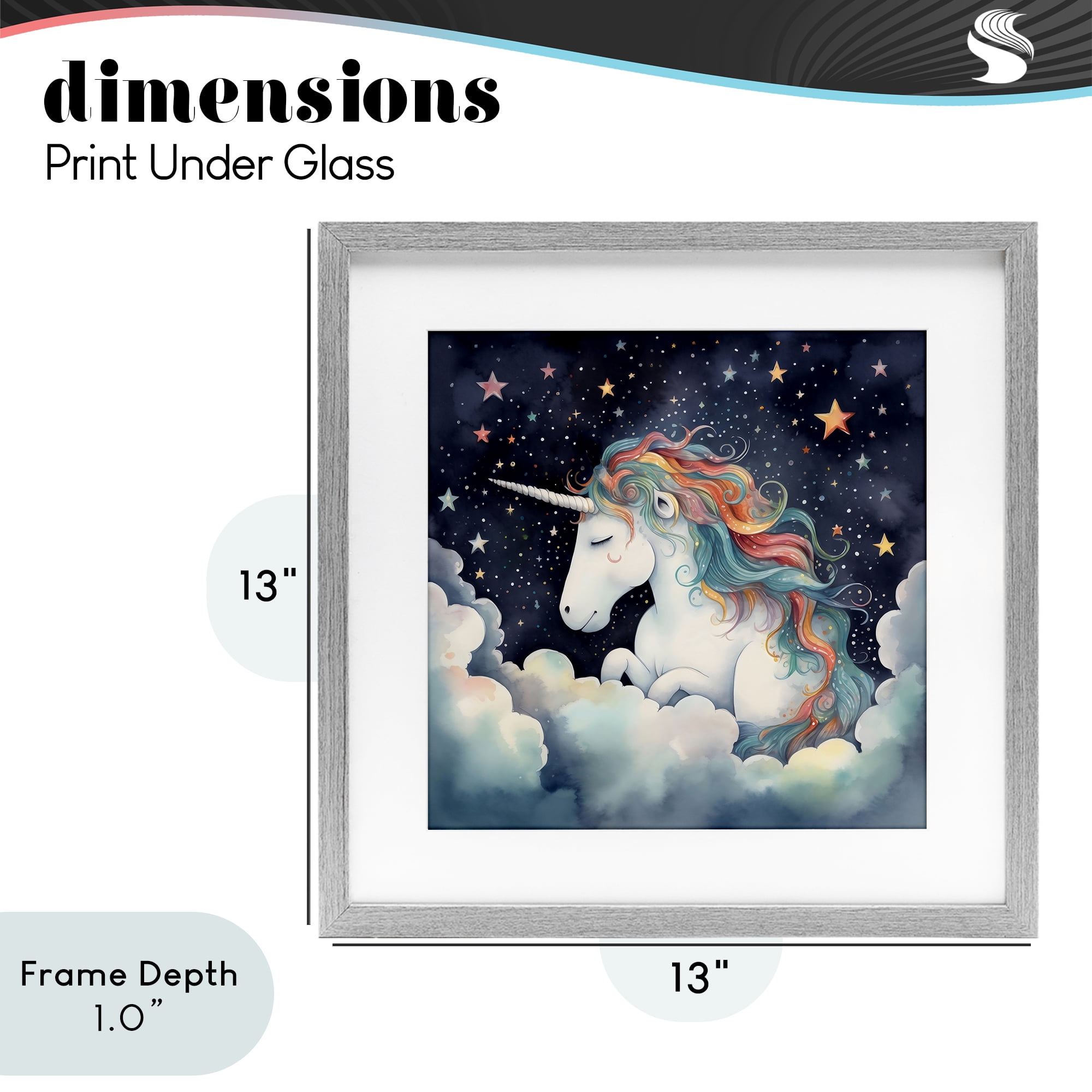Stupell Industries Sleepy Unicorn in Starlit Clouds Gray Framed Print Under Glass, design by Creative Studio