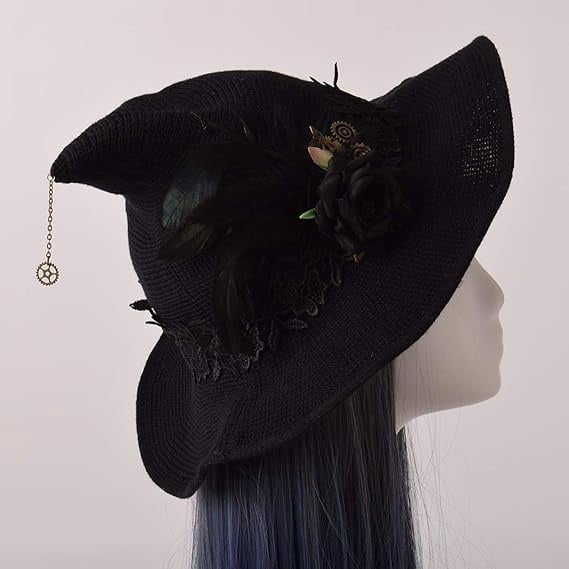 Knitted Wool Witch Hat with Wide Brim for Halloween Costume and Winter Wear