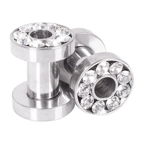 Ayyufe 1Pair Rhinestone Stainless Piercing Ear Tunnels Plugs Gauges Ear Stretching Kits