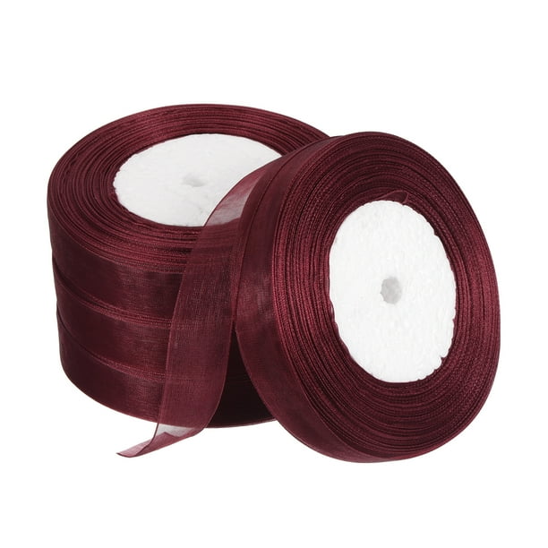 Cinta de organza transparente de 2 cm y 50 yardas para envolver regalos en rojo burdeos