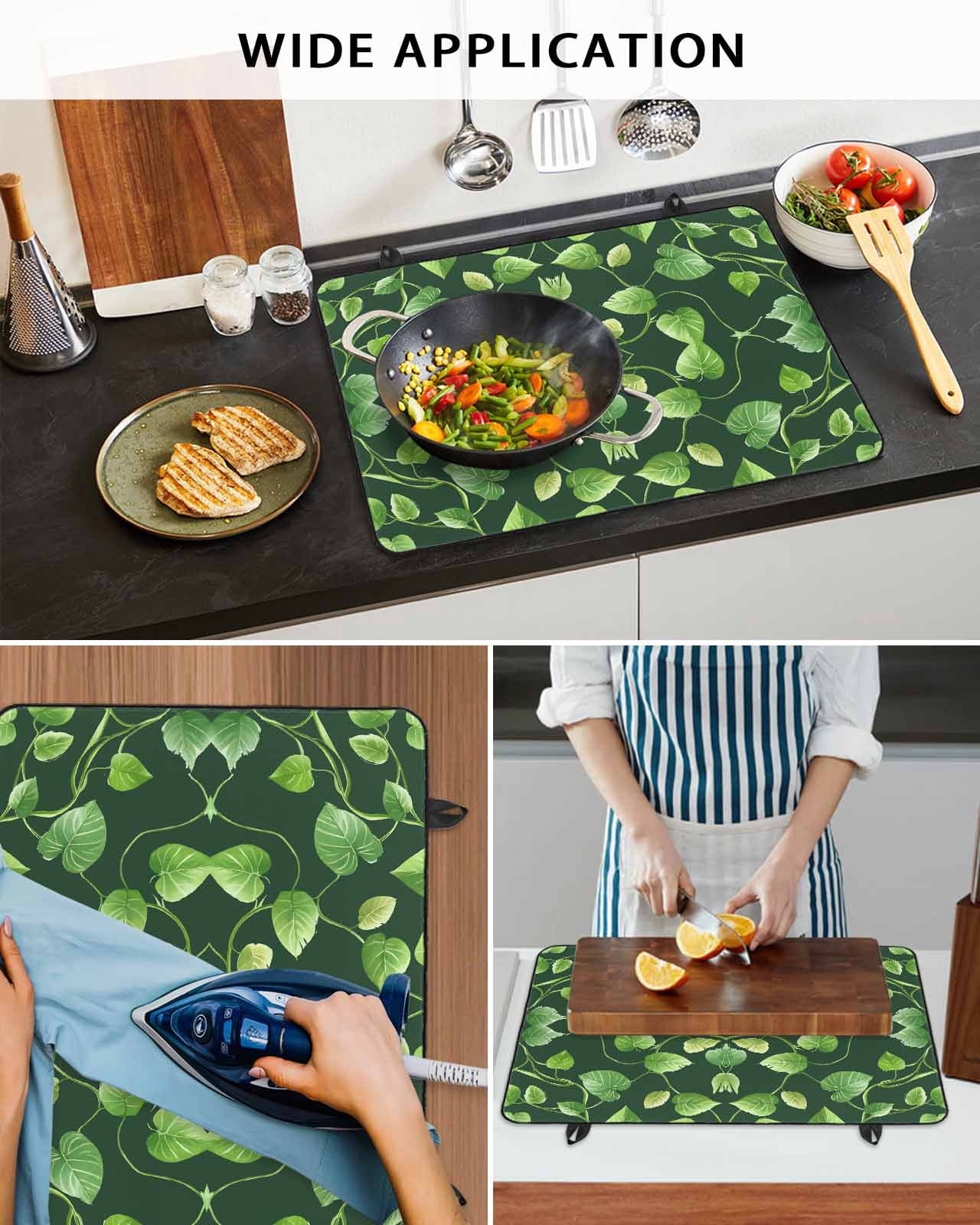 nqOlkjepod Large Induction Cooktop Protector Mat 24"x21", Green Leaves Stove Top Covers for Electric Stove, Retro Botanical Garden Pastoral Plants Stove Burner Cover Mats, Glass Top Stove Cover