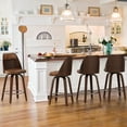 thumbnail image 5 of 26" Swivel Counter Height Bar Stools Set of 3 with Backs, Mid Century for Kitchen Island, Brown, 5 of 7