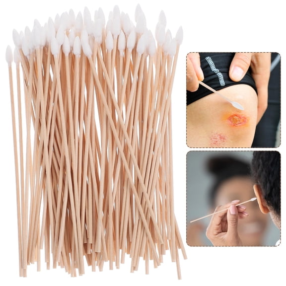 Niceauty Raindrops 100pcs Long Cotton Swabs with Wood Handles Single Tipped for Travel Makeup Portable Supple Cotton Swabs Single Use