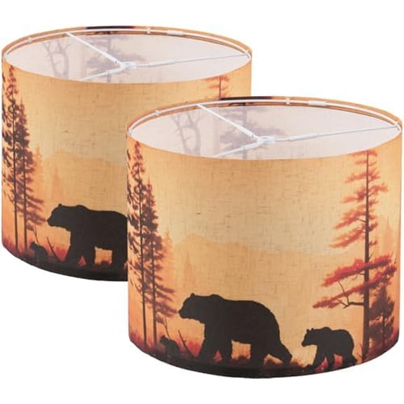 Lamp shades Set of 2, Medium Bear Fabric Lampshades for Table Lamps, 13" Top x 13" Bottom x 10" High (Spider) Hand Crafted Replacement Lampshades,Lamp Shade Harp Holder Not Included