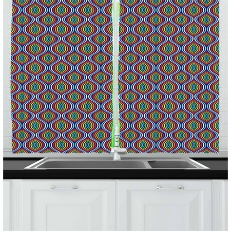 Fashion Design For Living Geometric Curtains 2 Panels Set, Rainbow Colored Symmetrical Shapes Ethnic Motifs Abstract Old Fashioned Design, Window Drapes for Living Room Bedroom, 55W X 39L Inches, Multicolor, by Ambesonne ()